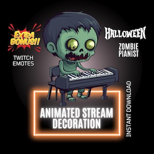 ハロウィーン ゾンビ ピアニスト ストリーム デコレーション、アニメーション オーバーレイ、Twitch アニメーション エモート、ゾンビ ストリーム アニメーション オーバーレイ、Twitch ストリーム セットアップ
