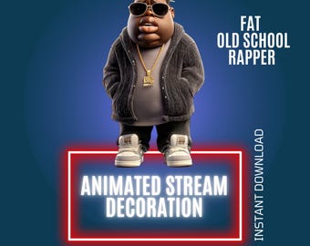 Twitch Music Stream Animated Decor Old School Rapper, Hip Hop Overlay, Stream Graphics, WEBM