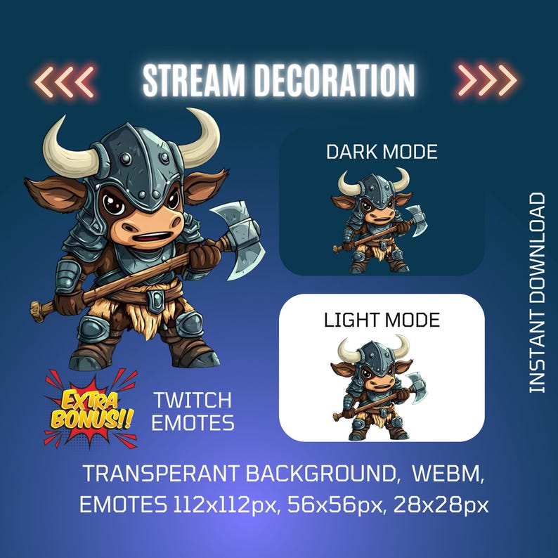 Animated Minotaur Warrior Twitch Stream Decor, Gaming Overlay & Emote ...