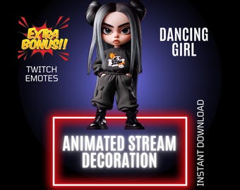 Animated Dancing Teen Girl Twitch Music Stream Decor, Overlay & Emote, Personalised Alert, Stream Graphics
