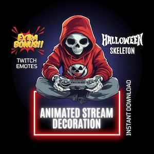 Halloween Gamer Skeleton Stream Decoration, Animated Overlay, Twitch Emote, Twitch Stream Overlay, OBS, Infinity Loop Skeleton Overlay