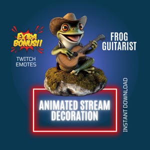 Frosch Gitarrist Spieler Stream Dekoration, Twitch Animiertes Overlay, 3D Twitch Animiertes Emote, Twitch Stream Einstellungen, Cartoon Stream Begleiter