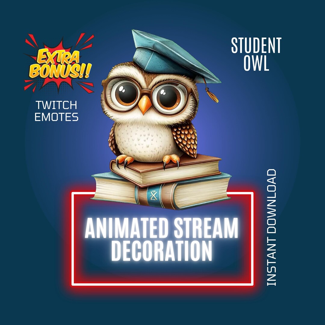 Student Overlay Animated Student Owl Twitch Educational Stream Decor, Overlay & Emote ...