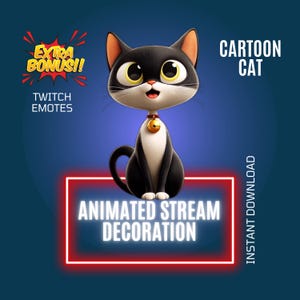 Bonita decoración de transmisión de dibujos animados de gato, superposición animada de gato para Twitch, bonito gesto animado para Twitch, configuración de transmisión de Twitch, bonito compañero de transmisión de gato