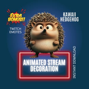 Anxious Hedgehog Kawaii Stream Decoration, Twitch Animated Overlay, Cute Twitch Animated Emote, Twitch Stream Setup, Twitch Stream Companion