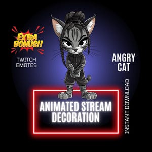 Angry Cat Stream Decoration, Animated Overlay, Twitch Animated Emote, Cartoon Cat Animated Overlay, Funny Twitch Animated Stream Setup