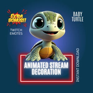 Baby Turtle Twitch Stream Animated Decor, Cute Turtle Twitch Animated Overlay, Twitch Animated Emote, WEBM, OBS, Turtle Stream Companion