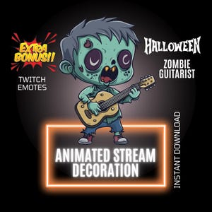 ハロウィーンゾンビギタリストストリームデコレーション、アニメーションオーバーレイ、Twitchアニメーションエモート、ゾンビストリームアニメーションオーバーレイ、Twitchストリームセットアップ