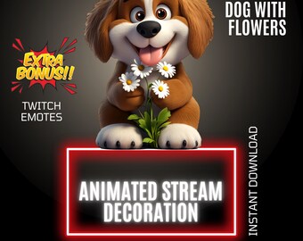 Cartoon Dog Twitch Stream Animated Decor, Kawaii Overlay & Emote, Stream Graphics, WEBM (Digital Download)