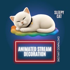 Sleepy White Cat Twitch Stream Animated Decoration, Kawaii Kitty Twitch Animated Overlay, Twitch Stream Setup, WEBM, Cat Stream Companion
