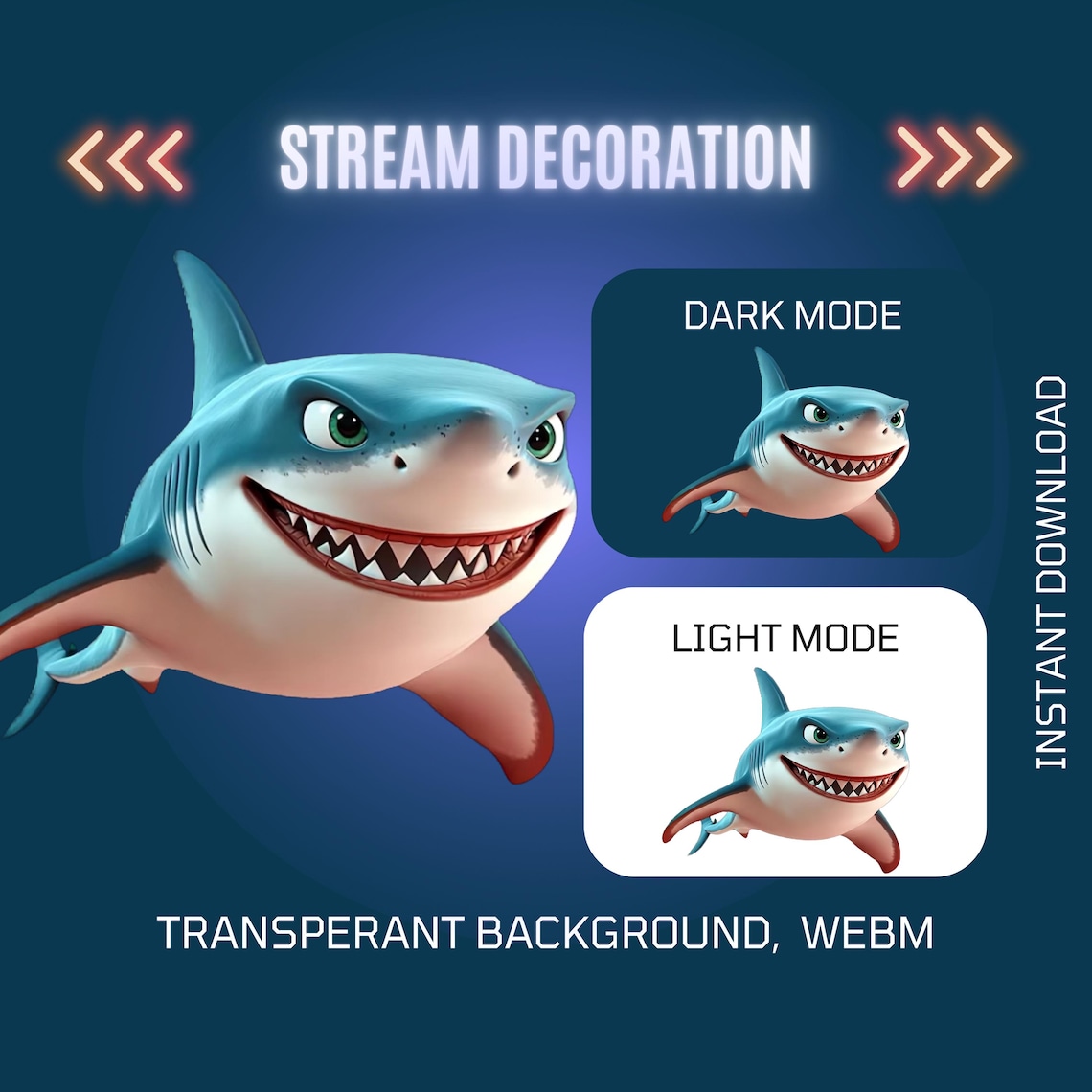 Shark Animation Keyframes Animated Shark Twitch Adventure Stream Decor, Gaming Overlay, WEBM ...