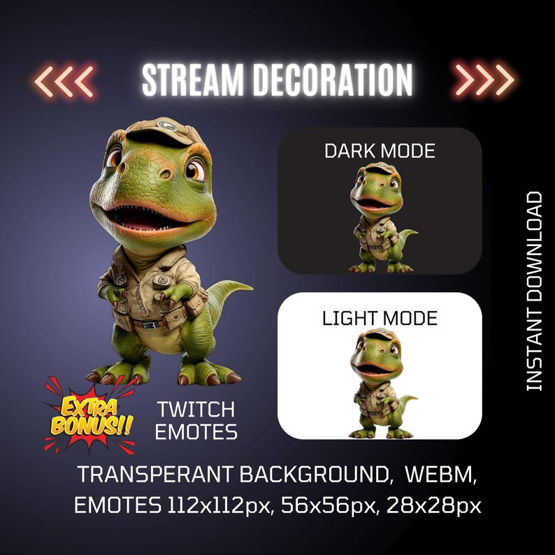 T Rex Twitch Adventure Stream Animated Decor, Dino Overlay & Emote ...