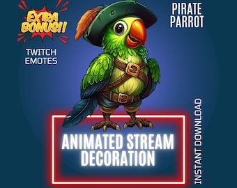 Parrot Pirate Stream Decoration, Parrot Pirate Twitch Animated Overlay, Twitch Animated Emote, Twitch Stream Alert, Parrot Stream Companion