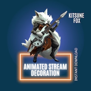 Guitarrista de Kitsune Fox, superposición animada para transmisión musical de Twitch, alerta de transmisión personalizada, WEBM (descarga digital)