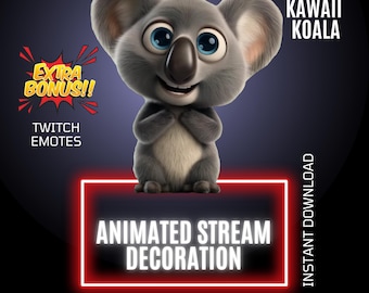 Animated Koala Twitch Stream Decor, Kawaii Overlay & Emote Bundle, Stream Graphics ( Digital Download)