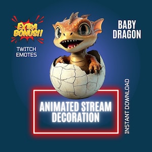 Kawaii Baby Dragon Animated Twitch Stream Overlay & Emotes (Digital Download)
