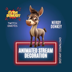 Happy Cartoon Nerdy Donkey Stream Decoration, Twitch Animated Overlay, Funny Twitch Animated Emote, Stream Alert, Donkey Stream Companion
