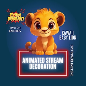 Kawaii Baby Lion Stream Decoration, Cute Twitch Animated Overlay, Twitch Animated Emote, Twitch Stream Alert, Baby Lion Stream Companion