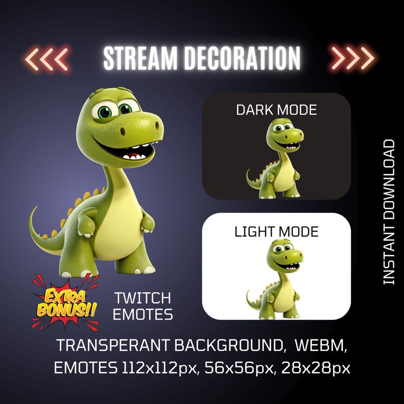 Kawaii Dino Twitch Stream Animated Decor, Dinosaur Overlay & Emote ...
