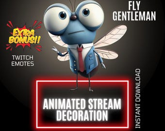 Gentleman Fly Twitch Stream Animated Decor, Goofy Overlay & Emote, Stream Graphics (Digital Download)