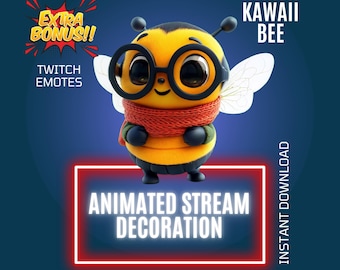 Animierte Biene Twitch Stream Decor, Kawaii Overlay & Emote Bundle, WEBM, Stream Grafiken (Digitaler Download)