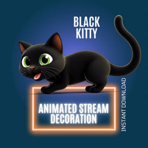 黒猫のストリームデコレーション、かわいい黒猫のTwitchアニメーションオーバーレイ、Twitchストリームのセットアップ、黒猫のストリームコンパニオン