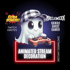 ハロウィンゴーストゲーマーかわいいストリームデコレーション、アニメーションオーバーレイ、Twitchアニメーションエモート、ストリームアニメーションオーバーレイ、かわいいTwitchストリームセットアップ