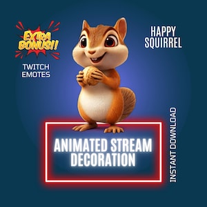 Happy Squirrel Stream Decoration, Twitch Animated Overlay, Funny Twitch Animated Emote, Twitch Stream Alert, Cartoon Stream Companion