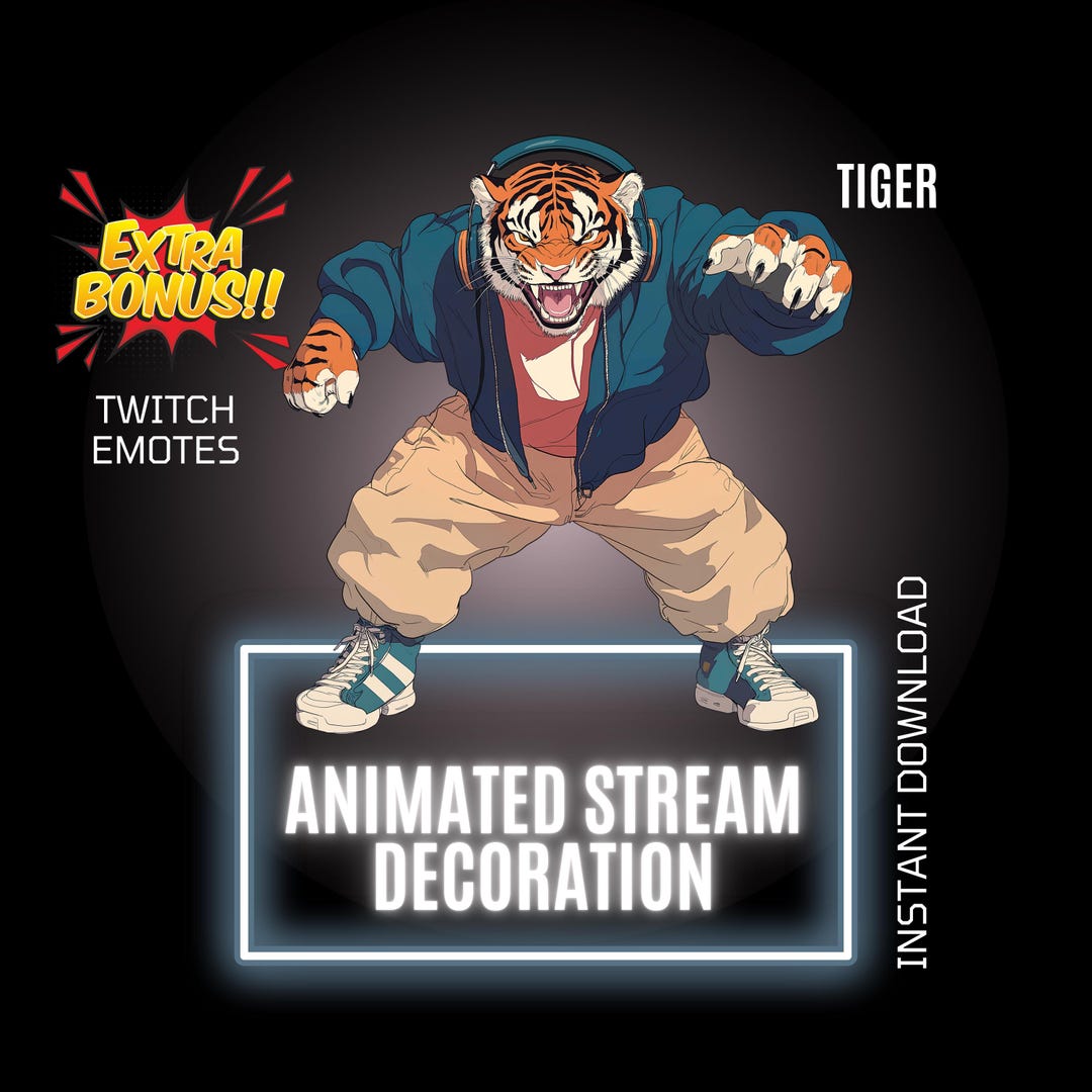 Tiger Rip Overlay Animated Dancing Tiger Twitch Music Stream Decor, Overlay & Emote ...