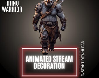 Rhino Warrior Twitch Gaming Stream Animated Overlay, WEBM Decor File, Stream Graphics (Digital Download)