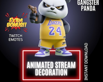 Gangster Panda Twitch Gaming Stream Animated Decor, Thug Overlay & Emote, Personalised Alert (Digital Download)