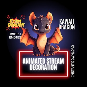 Flying Dragon Kawaii Stream Decoration, Dragon Animated Overlay, Twitch Animated Overlay, Twitch Animated Emote, Cute Twitch Stream Setup
