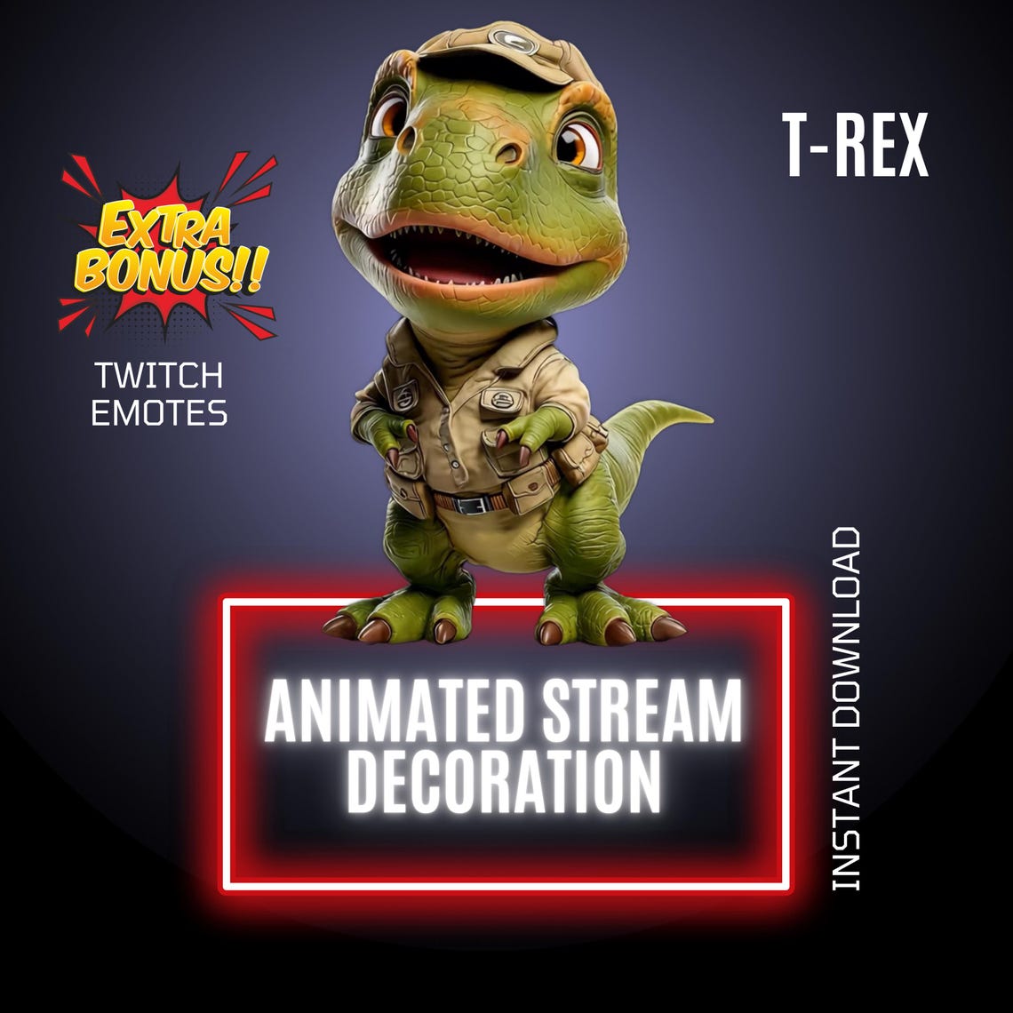 T Rex Twitch Adventure Stream Animated Decor, Dino Overlay & Emote ...