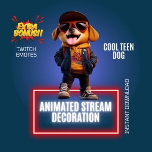 Cool Teen Dog Twitch Stream Animated Decor, Dog Twitch Animated Overlay, Twitch Animated Emote, Twitch Stream Setup, Puppy Stream Companion