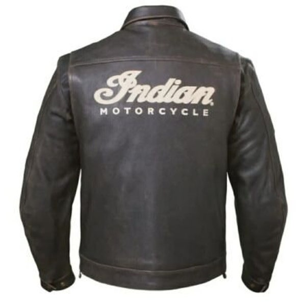 Men's New Indian Motorcycle Distressed genuine Cowhide Leather Biker Jacket