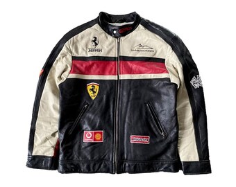 Ferrari Leather Jacket- Ferrari Racing Jacket- Genuine Cowhide Black Leather Jacket Men- Motorcycle Jacket- Streetwear Biker Leather Jacket