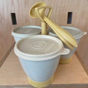 Vintage Tupperware Condiment Caddy Yellow and Beige with Spoons