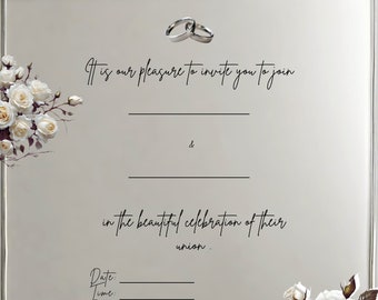 White Rose wedding invitation, silver invitation, grey invitation, grey wedding, white wedding invitation, wedding reception,minimal wedding