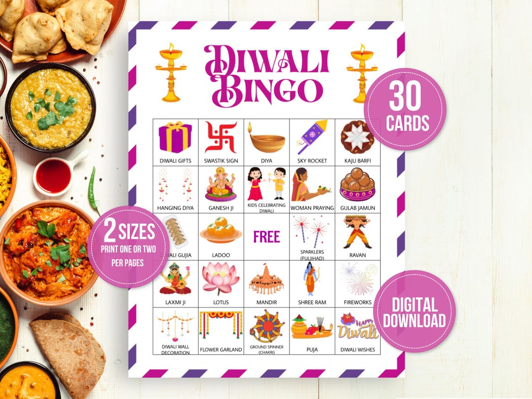 Diwali Bingo, 30 Diwali Bingo Cards, Diwali Games, Party for Kids ...