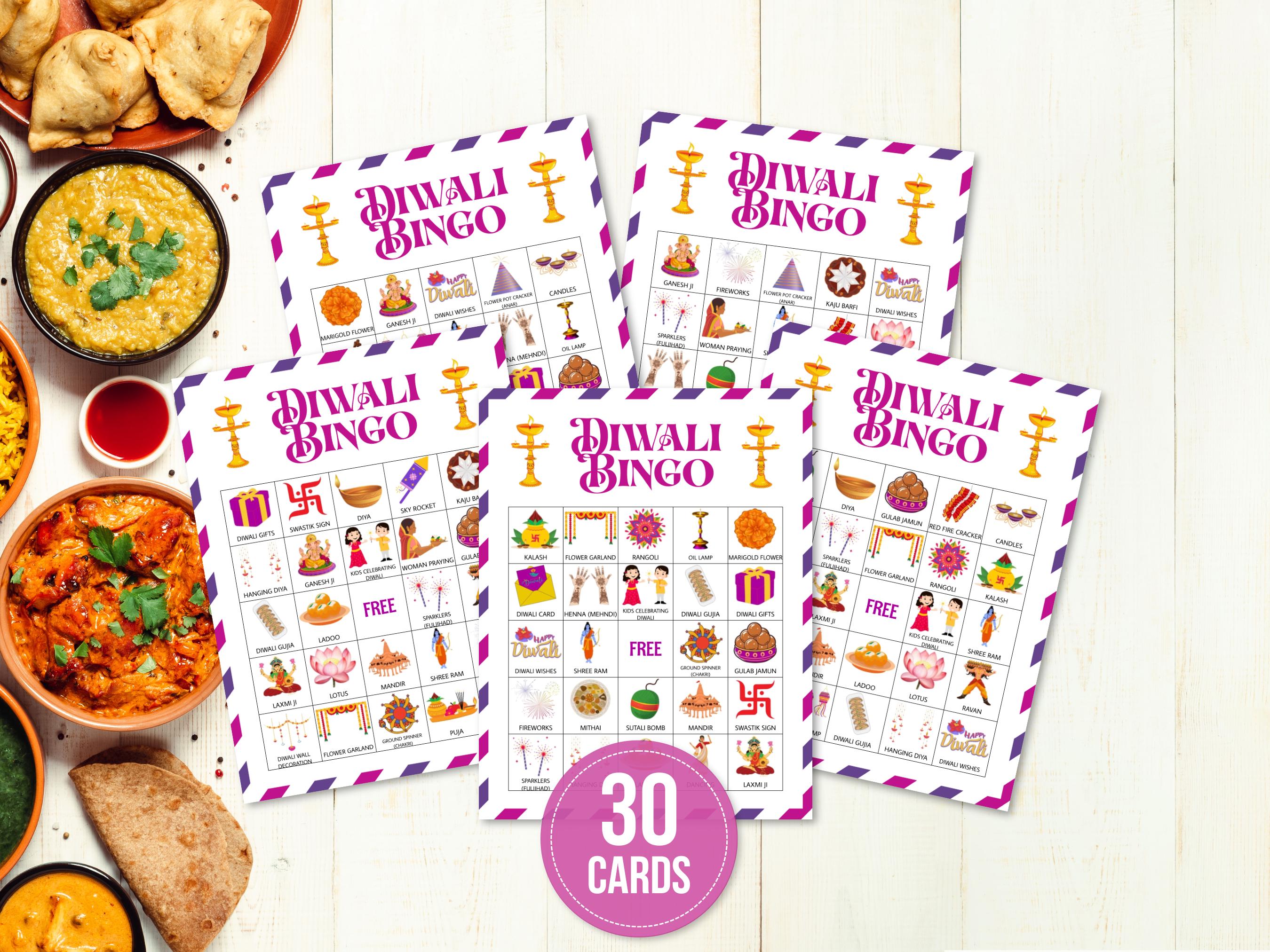 Diwali Bingo, 30 Diwali Bingo Cards, Diwali Games, Party for Kids ...
