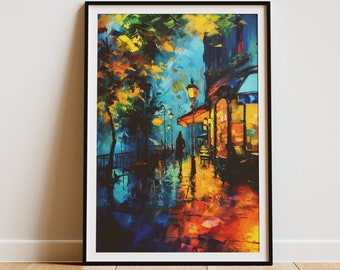 Evening Stroll French Restaurant Beautiful Painting, Gallery Wall Art, Home Decor, Fine Art Print, Wall Art