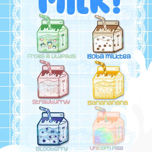 Funny Milk Sticker Set | Deco Aesthetic Funny Sticker Pack | Holographic Sticker | Laptop Sticker | Tablet Sticker | Phone case Sticker