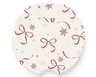 Holiday Bow and Ribbon Car Coaster - Seasonal Unique Vehicle Accessories, Gift for the holidays, Soapstone Beverage Travel