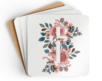 Floral Prayer Coaster Set; Religious Faith Floral Gift; Bible Study Prayer; Quiet Time Beverage