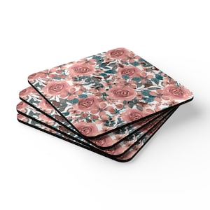 Stylish Full Floral Coaster Set of 4; home decor, housewarming, or gift. durable, high-quality, unique. elegant, practical coasters!
