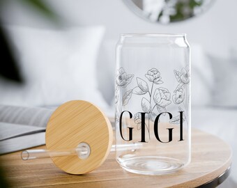 Stylish 16oz floral GIGI Sipper Glass - unique daily birthday, holiday, or special gift for grandmother