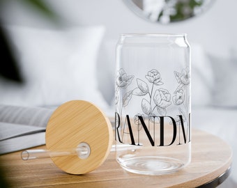 Charming 16oz GRANDMA floral Sipper Glass - perfect stylish holiday, birthday, or special gift for grandmothers
