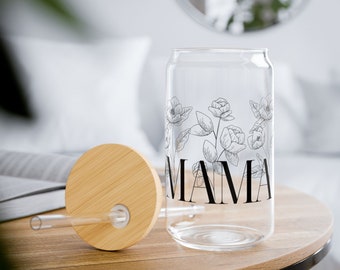 Floral MAMA 16oz Daily Sipper Glass - perfect mothers day, birthday, or holiday gift for moms! Stylish, durable, unique.