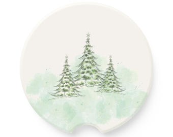 Christmas Tree Forest Car Coaster - Unique Winter Vehicle Accessories, Gift for Anyone, Stocking Stuffer, Beverage Travel