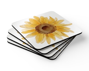 Sunflower Coaster Set of 4 – Gift for Her, Mother’s Day Gift, Rustic Floral Drink Coasters